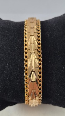 Vintage Armband goldfarben MTLQ 33g geometrisches Muster Retro Statement Schmuck