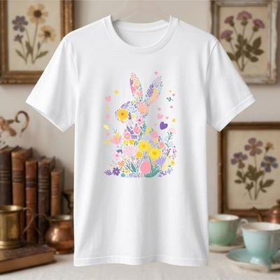 Floral Osterhase Shirt, Frühling Hase Grafik T-Shirt, Ostersonntag Outfit