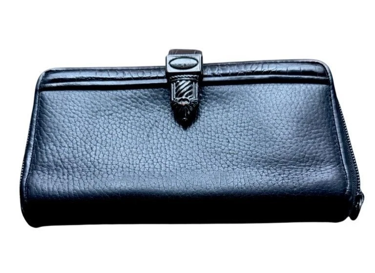 Cartera Brighton de cuero granulado negro/marrón sin usar, en caja, cocodrilo con tono plateado decorativo Foto 3 de 4