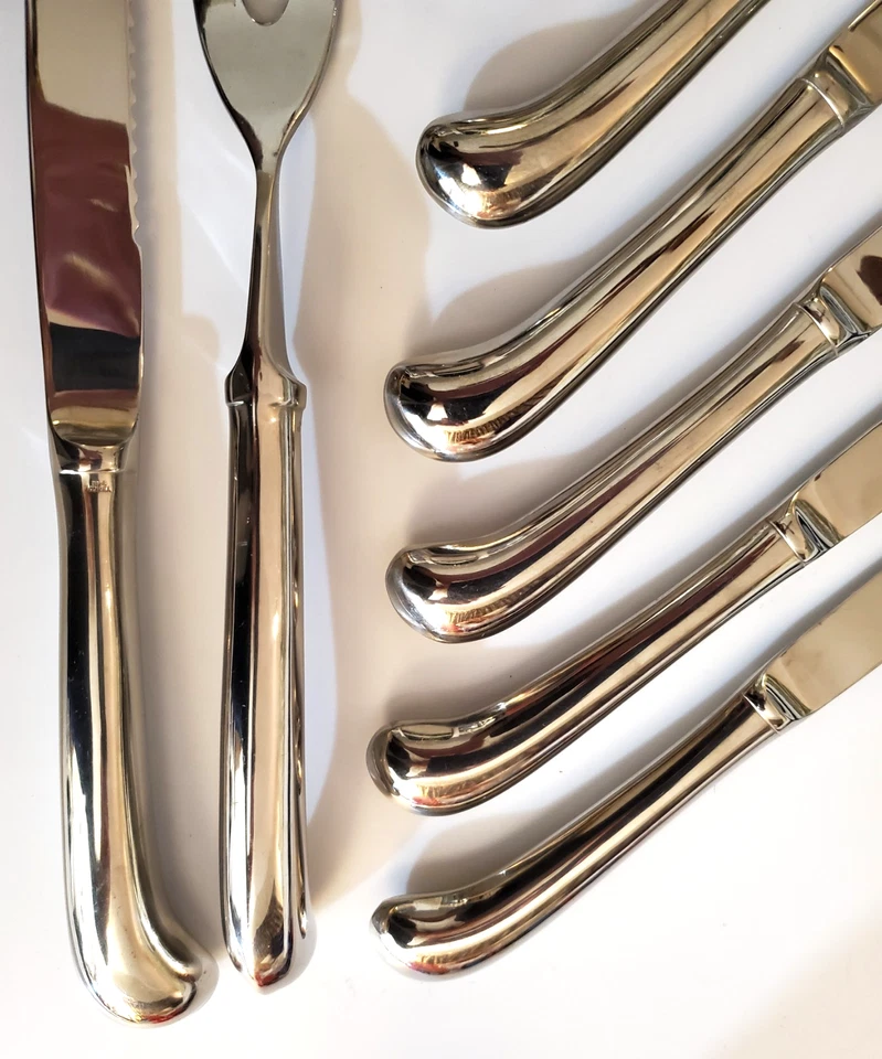 JUEGO DE TALLA DE ACERO INOXIDABLE (Cuchillo y Tenedor) y 7 CUCHILLOS PARA CARNE - Excelente estado Foto 2 de 4