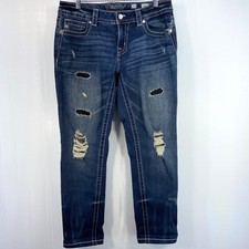 Miss Me Mid Rise Skinny Blue Stretch Denim Distressed Jeans Womens 30