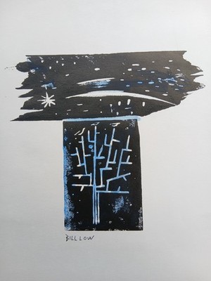 original Künstlerdruck signiert Bill Low Komet und Baum Bild letzter