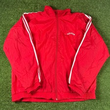 Vintage Adidas Windbreaker Jacket Mens XL Red White 3 Stripe Full Zip Track