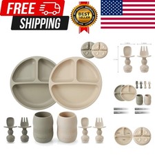 Silicone Baby Feeding Set 2 Pack Silicone Divided Suction Plate and 2 Pack T...