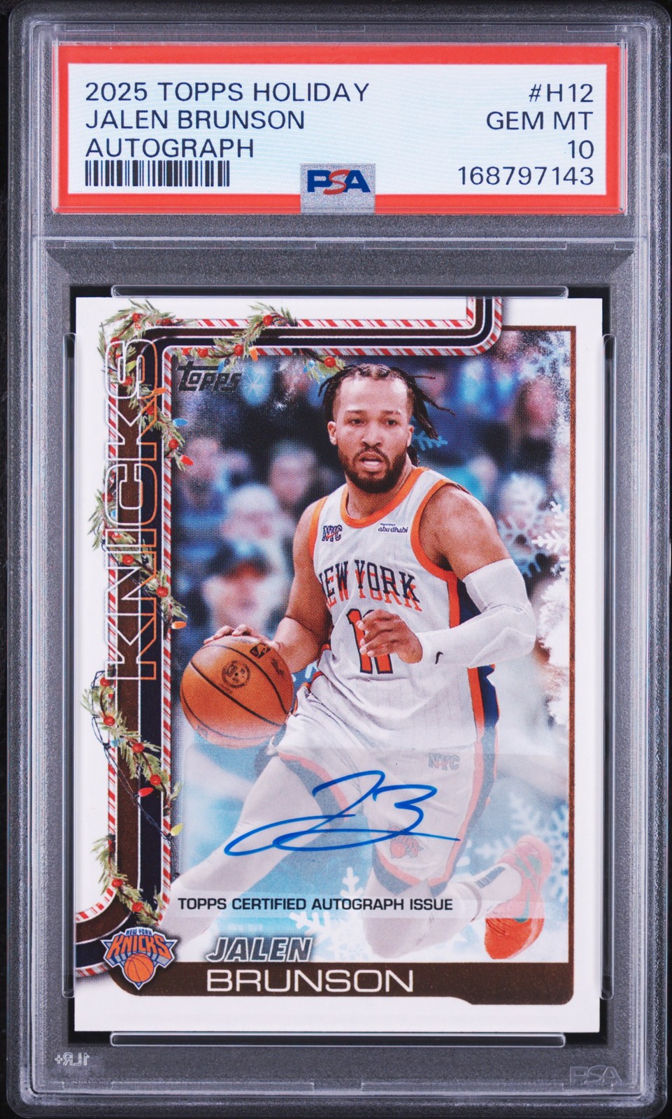 2025 TOPPS HOLIDAY AUTO #H12 JALEN BRUNSON PSA 10 view 1