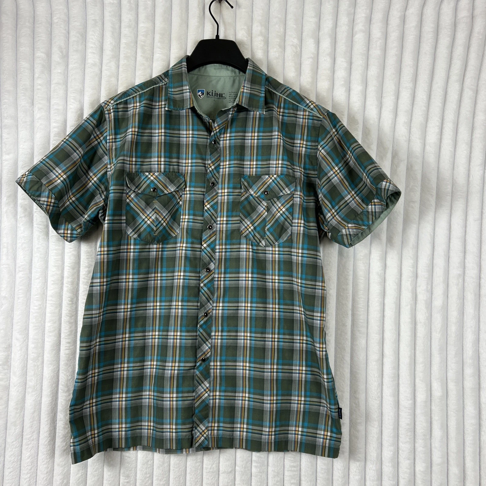 Kuhl Mens L Eluxur Pearl SnapDown Short Sleeve Green Plaid Shirt Hiking Summer ￼
Opens in a new wind