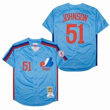 Men's No.51 Randy Johnson Expos Jersey Retro Style Blue Shirt