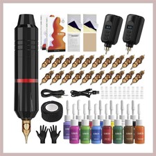 Professional Wireless Tattoo Machine Kit: 2x1500mAh Batteries  14 Inks Included