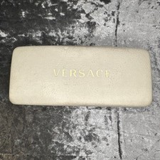 Genuine Versace Eye Glasses Clampshell Hard Case White Gold Lettering Used
