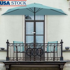 Half Round Patio Umbrella Crank Open Compact Sunshade Balcony Porch Deck New