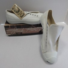 VINTAGE Converse Jack Purcell Sneakers Men 10.5 White Low Top Canvas USA 90s