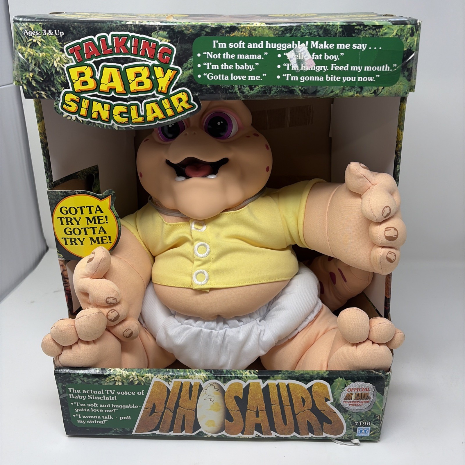 RARE NEW Vintage 1991 Disney-Hasbro Talking Baby Sinclair Dinosaur Doll WORKS!