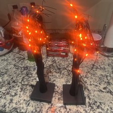 Halloween Black Spooky Trees Set of 2 Light Up 24 Celebrate It Orange Lights