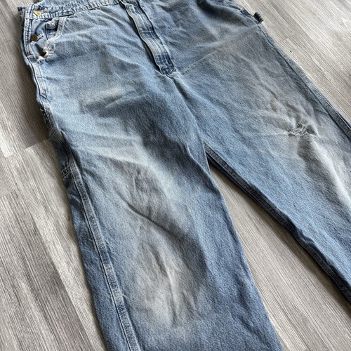 Vintage Carhartt Bib Overalls Mens 36x30 Blue Denim Carpenter Distressed - Picture 6 of 11