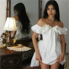 Simple A-Line Mini Elegant Wedding Dress Off Shoulder Bow Sleeveless Bride Gowns