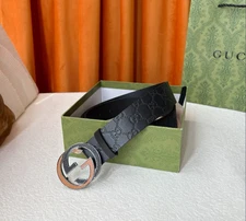 GG Leather Belt Double G Buckle Black Classic Style NEW
