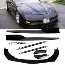 Glossy Black Front Bumper Lip Spoiler Side Skirts Strut Rod For Chevrolet C