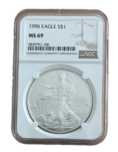 1996 $1 American Silver Eagle MS 69 NGC Brown Label