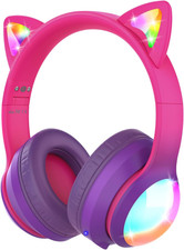 Kids Bluetooth 5.2 Headphones with LED Cat Ears 85/94Db Safe Volume Limit Fold