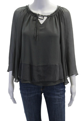Boundary & Co Women's Round Neck Long Sleeves Flowy Blouse Gray Size XS