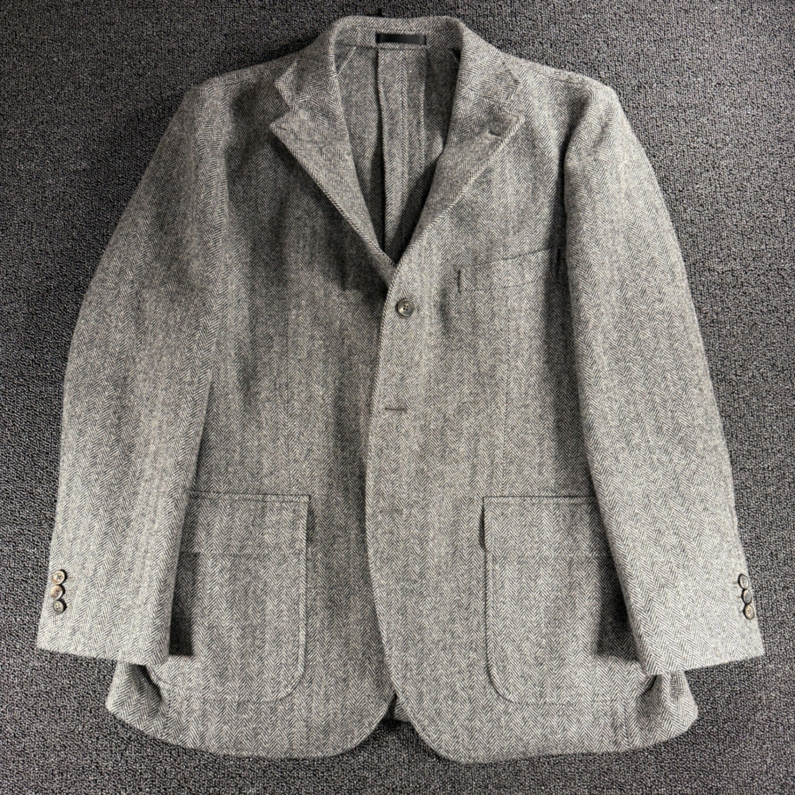 Proper Cloth Mens 50R Grey Herringbone Shetland Tweed Wool 3 Button Sport Coat