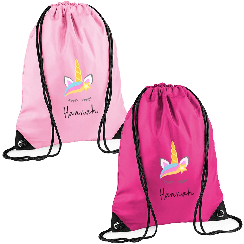 MERCH KINGDOM Personalisierter PE-Beutel mit Namen Einhorn Kordelzug Schwimmen Kinder Jungen Mädchen Schultasche