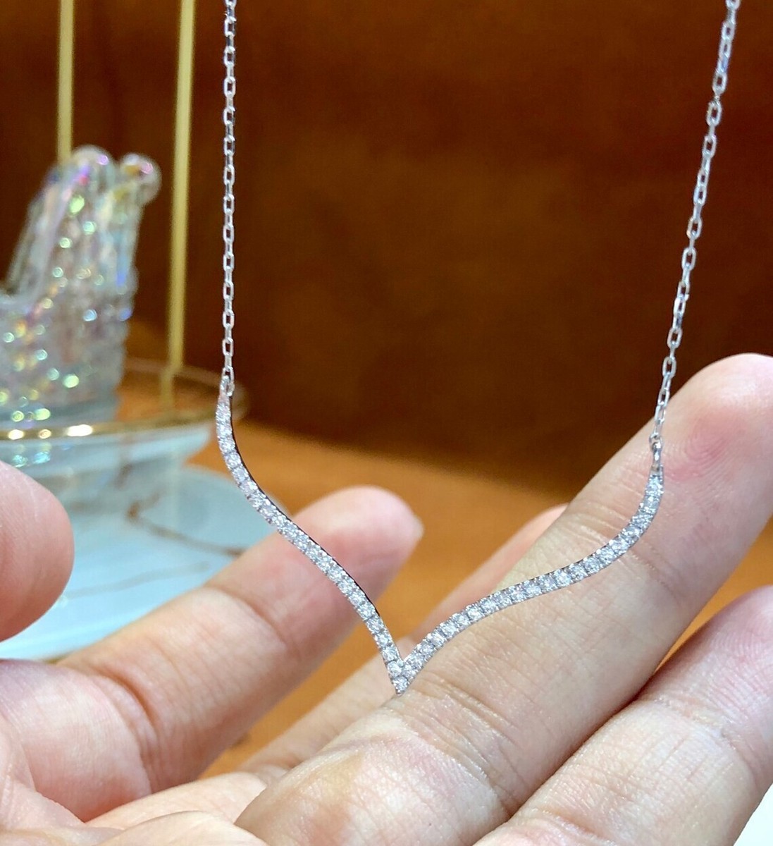 0.30 Ct Women's V Shape Lab Grown Diamond Necklace Solid 14K