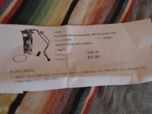 Delphi Fuel Pump Module FG0916 for Saturn SL1 SL2 SC1 SL SC2 SW2 SW1 1998-2002 - Picture 3 of 3
