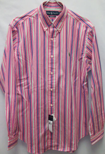Camisa Polo Ralph Lauren Calce Clásico a Rayas Negrita Rosa Verde Azul con Pony $89 Nuevo con Etiquetas - Imagen 8 de 11