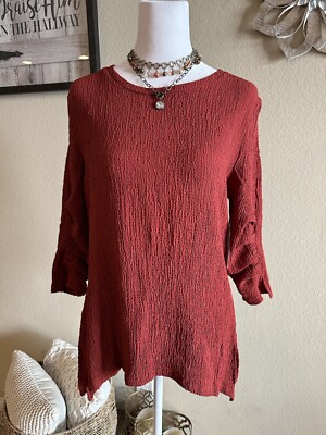 NWT Peck & Peck Women's Burgundy 3/4 Sleeve Asymmetrical Hem Blouse - Sz M