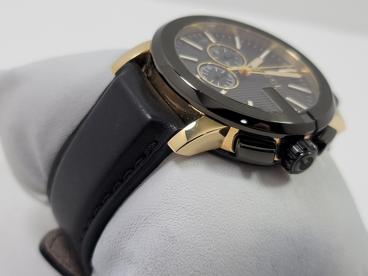 Gucci G-Chrono Chronograph SWISS Black Dial Leather Strap Men's