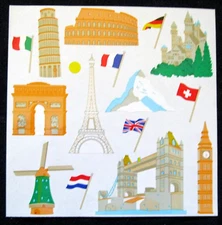 Mrs Grossman 6x6 inch 'European Landmarks' Sticker Sheet (Vintage-Retired)
