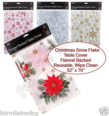 Christmas Backed Table Cloth Silver Cloth With Snowflake Design 52 x 70