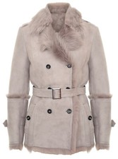 Women's Grey Sheepskin Coat Toscana Belted Trench Coat