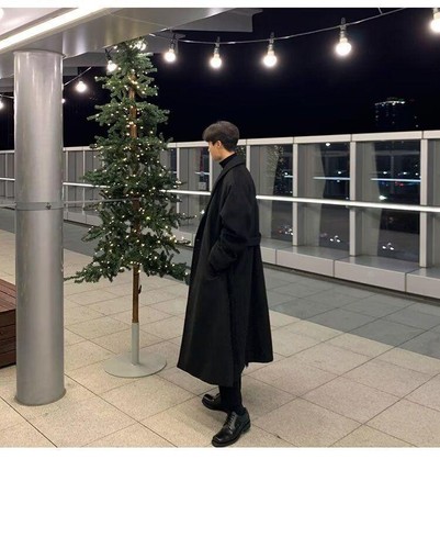 Men's Autumn Woolen Coat Windbreaker Mid-length Korean Cashmere Woolen Coats - Picture 18 of 24