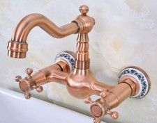 Antique Red Copper Kitchen Faucet Bathroom Sink Mixer Tap Wall Mount snf941