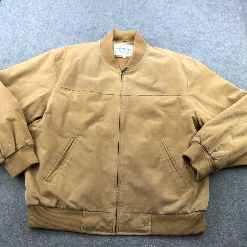 Boston Harbor Jacket Mens XL Beige Leather Bomber Zip Lined - Image 2 of 4