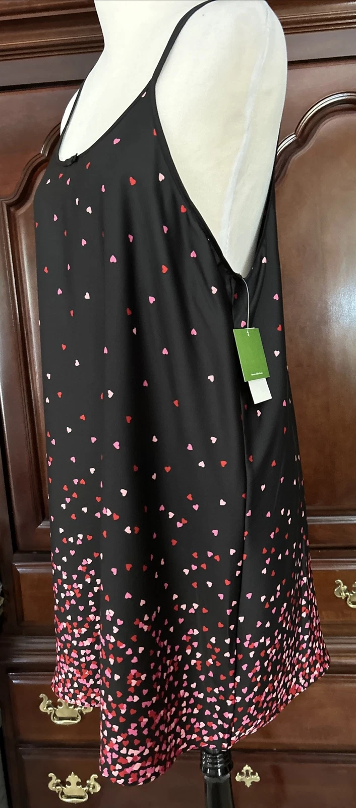 Camicia Kate Spade nero rosa cuori rossi donna taglia large prezzo al dettaglio $78