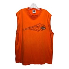 VTG Harley-Davidson Orange Sleeveless T-Shirt Men's Size XLarge Made In The USA