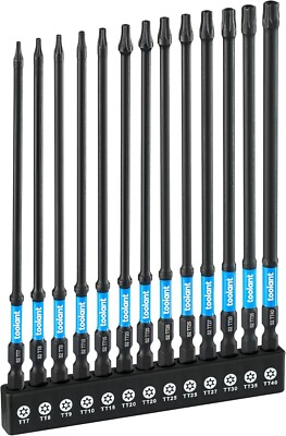 6'' Impact Long Torx Bit Set 13pcs (TT7-TT40), 1/4 Hex-Shank S2 Steel Security To