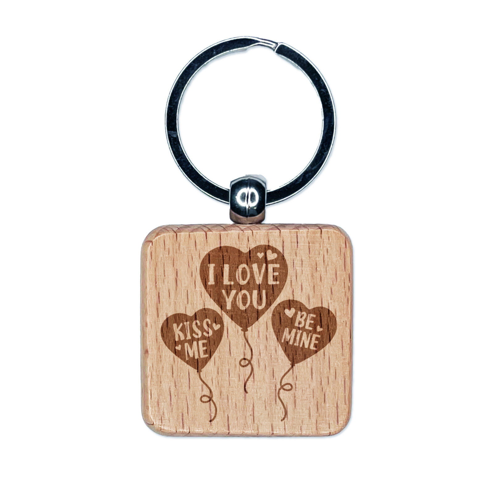 Valentines Love Balloons Engraved Wood Keychain Charm Gift