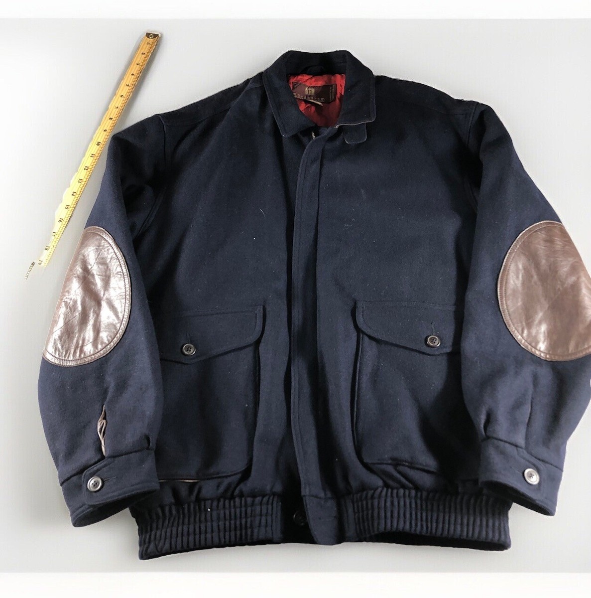 ジャケット・アウター 80s-90s NORDSTROM 2way leather jacket Vintage Nordstrom Navy Blue 80s Mens Wool Full Zip Bomber Jacket