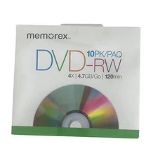 Memorex 05512 DVD Rewritable Media - DVD-RW - 4x - 4.70 GB - 10 Pack Slim Jewel