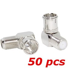 50 PACK F-Type Quick Connecter Right Angle 90 Degree M/F Coax TV Push-On Adapter