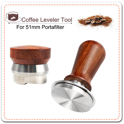 51mm Coffee Distributor Tamper Set Espresso Calibrated Hammer Leveler Tool