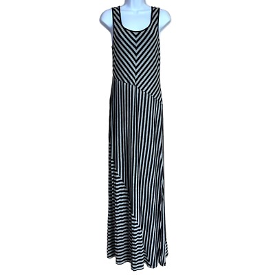 M Bar III Grey Black Striped Sleeveless Maxi Dress Stretch Medium 8 10 |  eBay