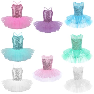 Mädchen Pailletten Ballettkleid Ärmellose Tanzkleid Tütü Rock Ballerina Kostüm