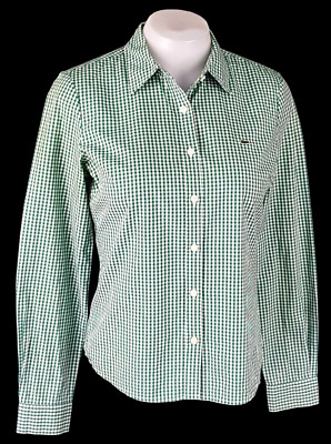LACOSTE Damen grün kariertes L/S ABENDHEMD TAILLIERT - S - UK8 - EU36 - UVP 109£
