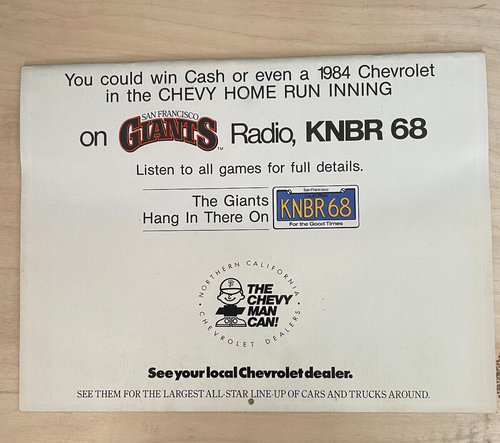 1984 SF Giants Wall Calendar - Picture 2 of 3