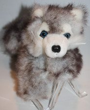 Husky Puppy Dog 12" Furry Black White Gray Plush Blue Eyes Soft Stuffed Toy Wolf